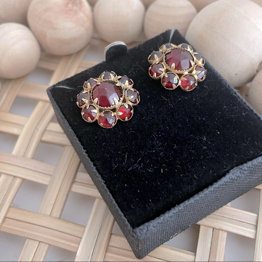 Vintage 1950s GoldTone /Red /Ruby  Earrings